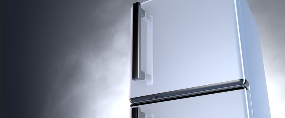 3D fridge with chrome handle and gray background